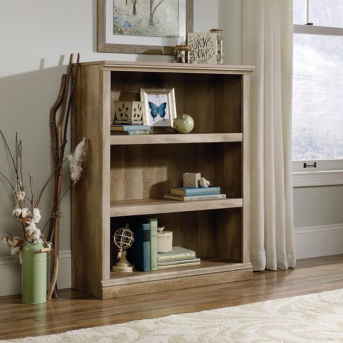 Sauder Miscellaneous Storage 3-Shelf Bookcase/ Book Shelf, Lintel Oak finish - LeafyLoom