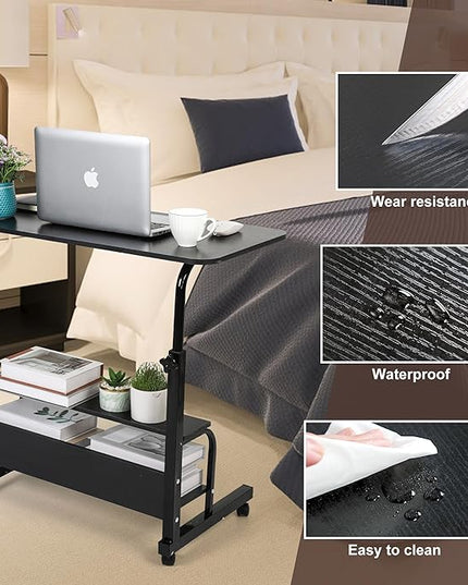 Adjustable Mobile Laptop Desk Portable Detachable Wheels Home Office Desk Height, Bedside Table Additional Storage Rack Small Spaces Veranda Office Desk Size 15.7 * 31.5 Inch Black - LeafyLoom