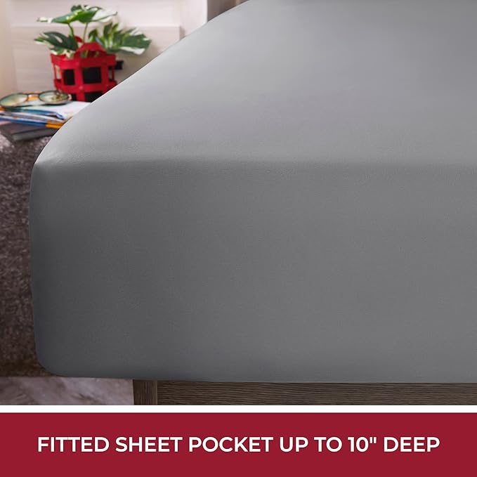 Mellanni RV Short Queen Sheets - 4 PC Iconic Collection Bedding Sheets & Pillowcases - Hotel Luxury, Extra Soft, Cooling Bed Sheets - Deep Pocket up to 10 inch (RV/Short Queen, Gray) - LeafyLoom