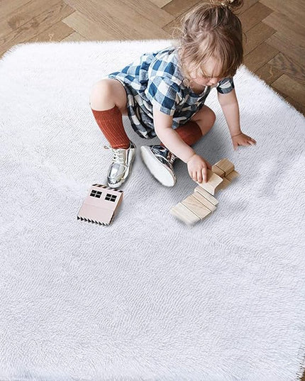 junovo Ultra Soft Rug for Nursery Children Room Baby Room Home Decor Dormitory Hexagon Carpet for Playhouse Princess Tent Kids Play Castle, Diameter 4.6 ft, White - LeafyLoom