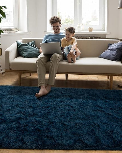 Softlife Rug for Living Room 6x9 Feet Area Rug for Bedroom Super Soft Shaggy Rugs for Kids Room Fluffy Fuzzy Carpets Long Plush Bedside Rug Nursery Christmas Home Decoration for Boys Girls, Navy Blue - LeafyLoom