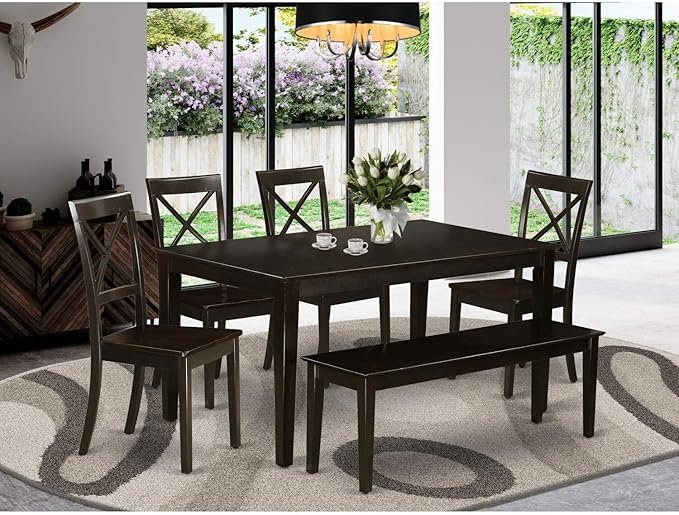 East West Furniture CABO6S-CAP-W Capri 6 Piece Room Furniture Set Contains a Rectangle Kitchen Table and 4 Dining Chairs with a Bench, 36x60 Inch - LeafyLoom