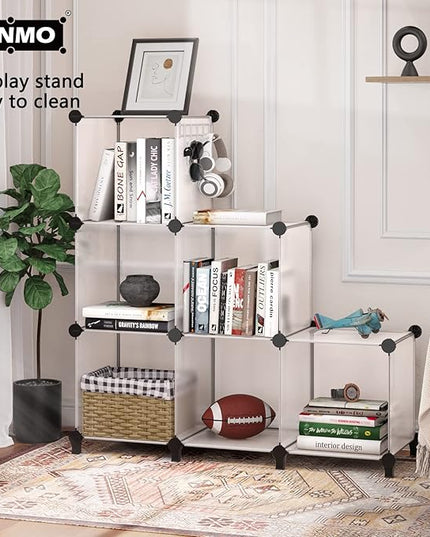 6 Cubes Storage Organizer, Bookcase, Display Shelf with Wooden Mallet, Cabinet Storage for Kids, Adult, Office, Bedroom, Bathroom, White - LeafyLoom