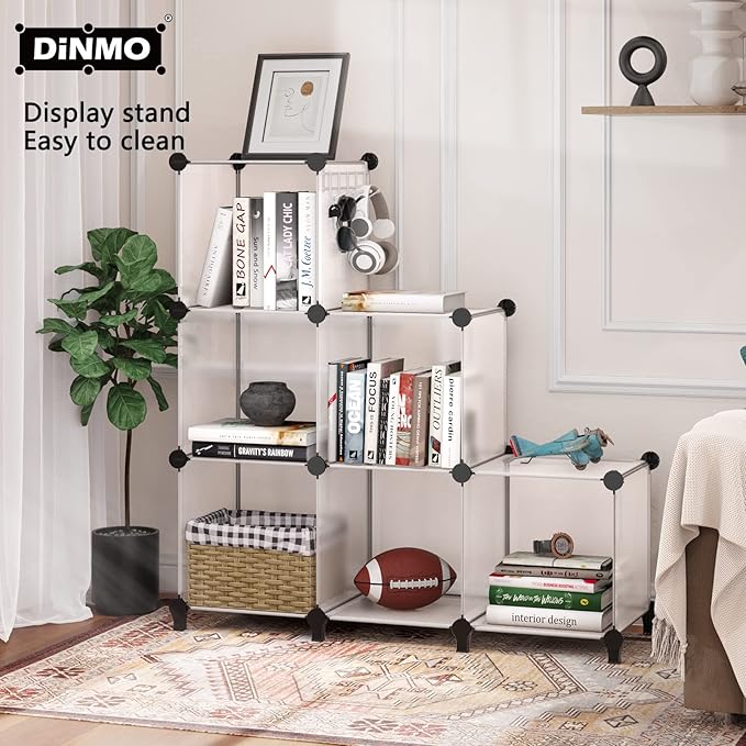 6 Cubes Storage Organizer, Bookcase, Display Shelf with Wooden Mallet, Cabinet Storage for Kids, Adult, Office, Bedroom, Bathroom, White - LeafyLoom