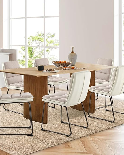 COLAMY Dining Chairs Set of 6, Modern Waffle Fabric Dining Chairs, Faux Leather Kitchen Chairs with Back for Dining Living Waiting Room, Light Brown - LeafyLoom