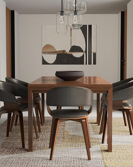 SIMPLIHOME Lowell 17 Inch Mid Century Modern Bentwood Dining Chair in Distressed Brown Vegan Faux Leather, for The Dining Room - LeafyLoom