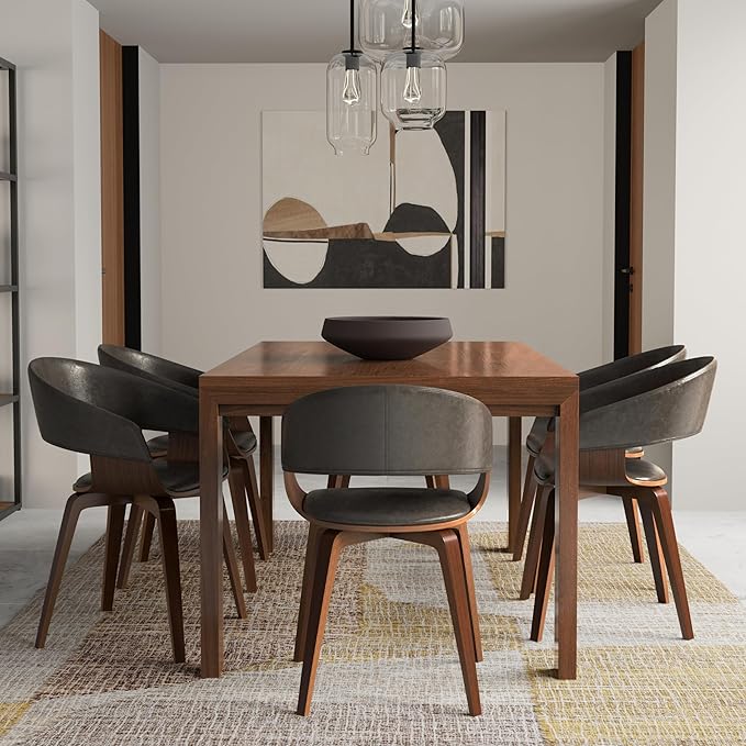 SIMPLIHOME Lowell 17 Inch Mid Century Modern Bentwood Dining Chair in Distressed Brown Vegan Faux Leather, for The Dining Room - LeafyLoom