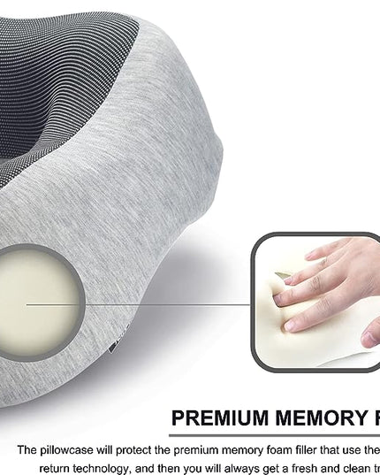 napfun Neck Pillow for Traveling, Upgraded Travel Neck Pillow for Airplane 100% Pure Memory Foam Travel Pillow for Flight Headrest Sleep, Portable Plane Accessories, Light Grey - LeafyLoom