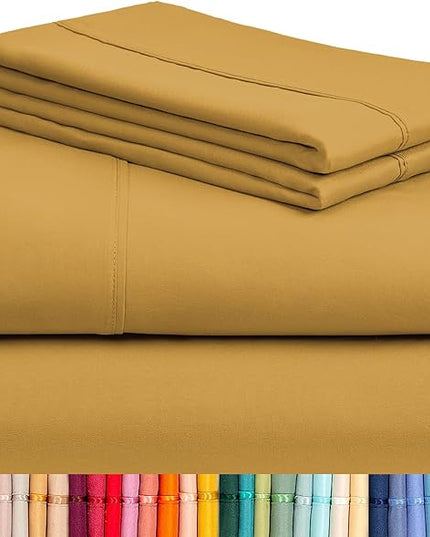 LuxClub 4 PC Sheet Sheets Deep Pockets 18" Eco Friendly Wrinkle Free-Kids-Fitted Sheets Machine Washable Hotel Bedding Silky Soft - Gold Twin - LeafyLoom