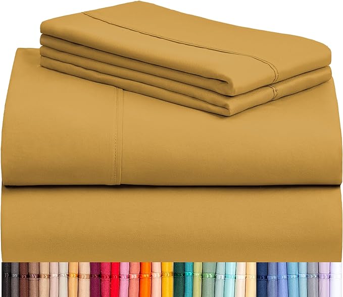 LuxClub 4 PC Sheet Sheets Deep Pockets 18" Eco Friendly Wrinkle Free-Kids-Fitted Sheets Machine Washable Hotel Bedding Silky Soft - Gold Twin - LeafyLoom