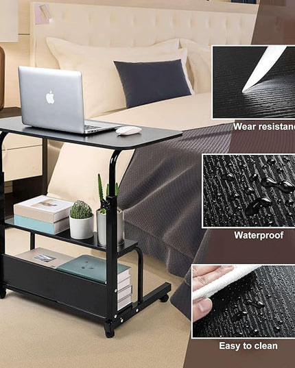 Home Office Rolling Desk Small Spaces Sofa Bedroom Bedside Adjustable Table Student Computer Wall Desk Portable Learn Play Game Desk on Wheels Movable with Storage Size 31.5 * 15.7 Inch Black C - LeafyLoom