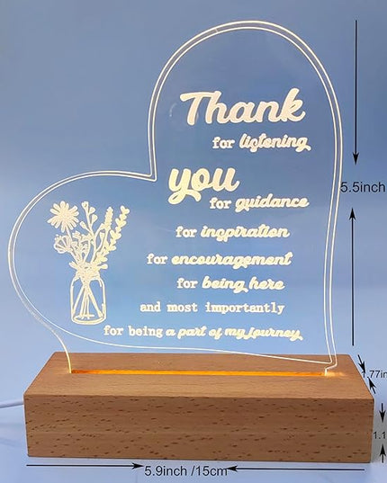 Thank You Gifts for Women Men Acrylic Dimmable Led Night Light Coworker Retirement Inspirational Gift for Colleague Leaving Friends Teacher Birthday Christmas Gifts Decorative Plaques Bedroom Decor - LeafyLoom