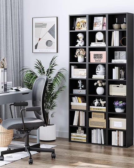 FOTOSOK 8-Tier Media Tower Rack, 11.6 X 9.3 X 70.9 Inches CD DVD Slim Storage Cabinet with Adjustable Shelves, Tall Narrow Bookcase Display Bookshelf for Home Office, Black - LeafyLoom