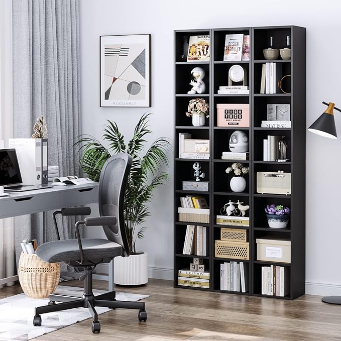 FOTOSOK 8-Tier Media Tower Rack, 11.6 X 9.3 X 70.9 Inches CD DVD Slim Storage Cabinet with Adjustable Shelves, Tall Narrow Bookcase Display Bookshelf for Home Office, Black - LeafyLoom
