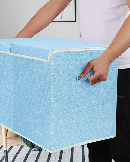 popoly Large Toy Box Chest with Lid, Collapsible Sturdy Toy Bin Storage Organizer Boxes Baskets for Kids, Boys, Girls, Nursery, Playroom, 25"x13" x16" (Linen Blue) - LeafyLoom