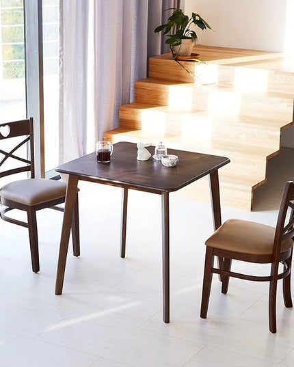 Livinia Heart X-Back Dining Chair Set of 2, Solid Malaysian Oak PU Leather Upholstered Cushion Seat Wooden Cross Back Side Chairs (Walnut) - LeafyLoom
