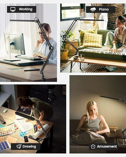 SKYLEO Desk Lamp - Desk Light for 31.5" Tall - 5 Color Modes X 11 Brightness Levels - Adjustable Swing Arm - Timmer & Memory Function - 12W Lamp for Desk - Black - LeafyLoom