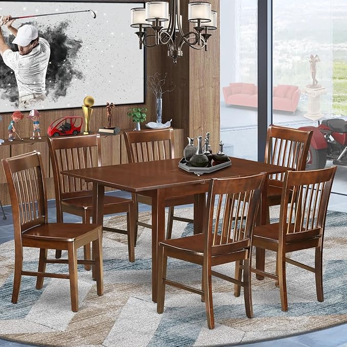 East West Furniture NOFK7-MAH-W 7 Piece Room Set Consist of a Rectangle Wooden Table with Butterfly Leaf and 6 Kitchen Dining Chairs, 32x54 Inch - LeafyLoom
