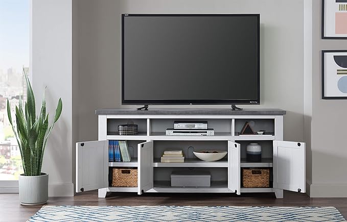 Martin Svensson Home Foundry 65" TV Stand, White Stain with Grey Top - LeafyLoom