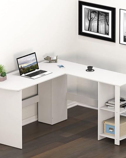 SHW L-Shaped Home Office Wood Corner Desk, White - LeafyLoom