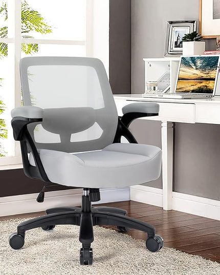 Big and Tall Office Chair 400lb- Mesh Ergonomic Heavy Duty Desk Chair- Flip Arms, Plus Size Wide Seat Executive Computer Chair for Large People- Home Office Swivel Rolling Task Chairs - LeafyLoom