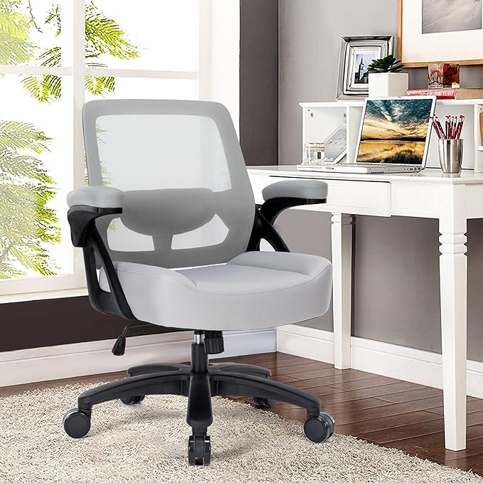 Big and Tall Office Chair 400lb- Mesh Ergonomic Heavy Duty Desk Chair- Flip Arms, Plus Size Wide Seat Executive Computer Chair for Large People- Home Office Swivel Rolling Task Chairs - LeafyLoom