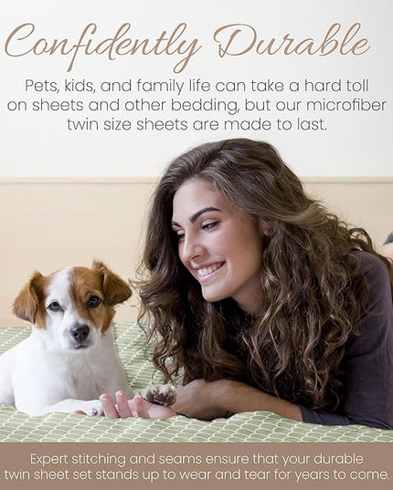 3 Piece Twin Bedding Sheet Set (Sage Scallops) - Sleep Better Than Ever with These Ultra-Soft & Cooling Bed Sheets for Your Twin Size Bed - Deep Pocket Fits 16" Mattress - LeafyLoom