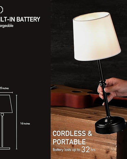 O’Bright Seraph - Cordless LED Table Lamp with Dimmer, Built-in Rechargeable Battery, 3-Level Brightness, Patio Table Lamp, Bedside Night Lamp, Ambient Light for Restaurant, Black - LeafyLoom