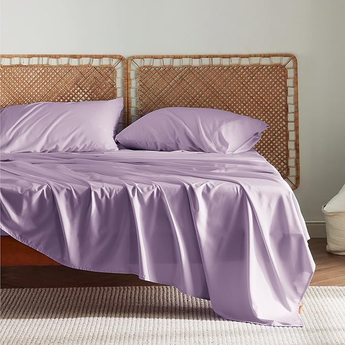Bedsure California King Sheet Sets, Cooling Sheets, Rayon Derived from Bamboo, Deep Pocket Up to 16", Breathable & Soft Bed Sheets, Hotel Luxury Silky Bedding Sheets & Pillowcases, Lilac - LeafyLoom