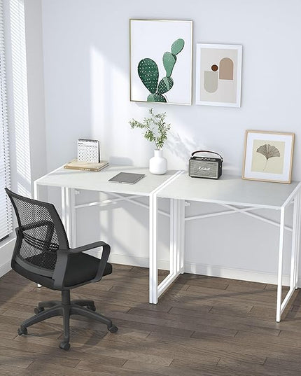 Small Folding Desk 32 inch, No Assembly Required Small Office Desk, Writing Gaming Computer Camping Desk, White - LeafyLoom