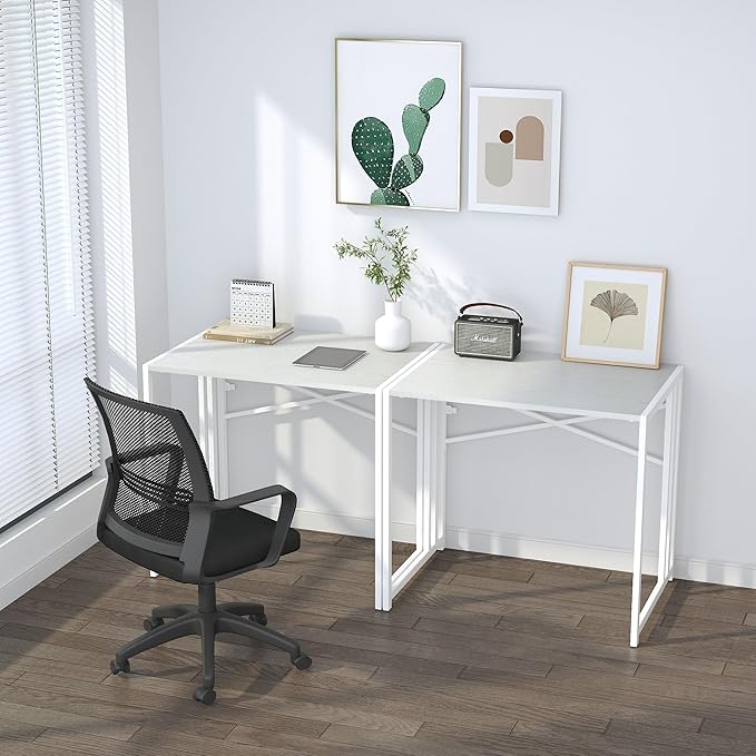 Small Folding Desk 32 inch, No Assembly Required Small Office Desk, Writing Gaming Computer Camping Desk, White - LeafyLoom