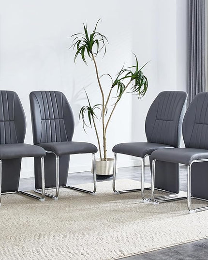 NicBex Dining Chairs Set of 4 Modern PU Dining Room Kitchen Chairs with Wrap-Around High Backrest,Silver Metal Legs,Chairs for Dining Room, Kitchen,Living Room, and Restaurants,Gray - LeafyLoom