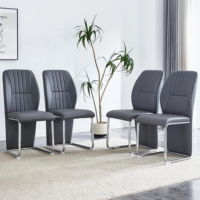 NicBex Dining Chairs Set of 4 Modern PU Dining Room Kitchen Chairs with Wrap-Around High Backrest,Silver Metal Legs,Chairs for Dining Room, Kitchen,Living Room, and Restaurants,Gray - LeafyLoom