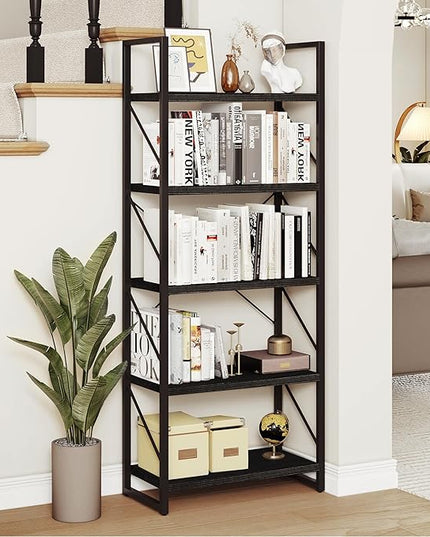 YITAHOME 5-Tier Bookshelf, Freestanding Black Book Shelf, Modern Minimalist Open Display Storage Book Shelves Standing Shelving Unit for Living Room Bedroom Home Office, Black - LeafyLoom