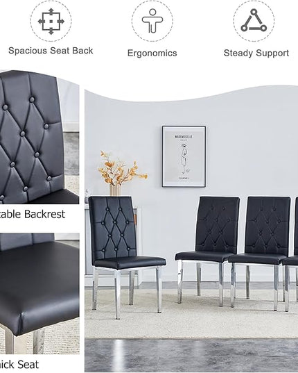 NicBex Dining Chairs Set of 4 Modern PU Dining Room Kitchen Chairs with Embedded Button High Backrest,Silver Metal Legs,Chairs for Dining Room, Kitchen,Living Room, and Restaurants,Black - LeafyLoom