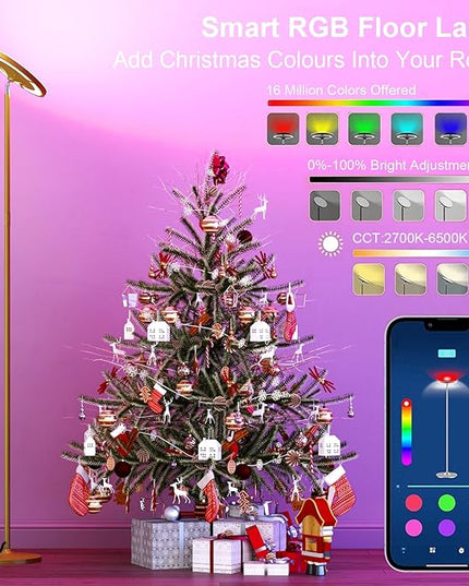 Keepsmile Gold Double Side Lighting LED Floor Lamp with Remote Smart App 36W 2600LM Bright Tall Standing RGB Floor Lamp Angle Multicolor Dimmable Modern Floor Lamps for Living Room Bedroom - LeafyLoom