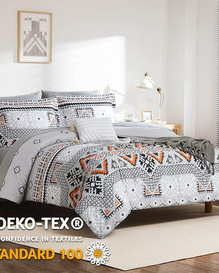 CASAAGUSTO Full Comforter Set, 8 Pieces Orange Boho Comforter Set, Microfiber Cozy Bohomian Bedding Set with Decor Pillow, Lightweight Breathable for All Seasons - LeafyLoom