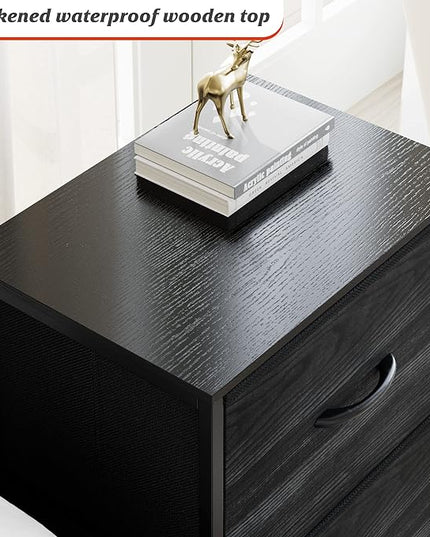 Nicehill Nightstand, Small Dresser, Bedside Furniture, Night Stand End Table with Storage Drawers for Bedroom, Black Wood Grain - LeafyLoom
