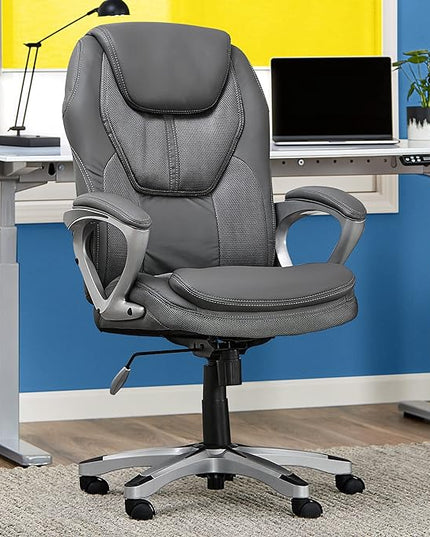 Serta Executive Office Padded Arms, Adjustable Ergonomic Gaming Desk Chair with Lumbar Support, Faux Leather and Mesh, Light Gray - LeafyLoom