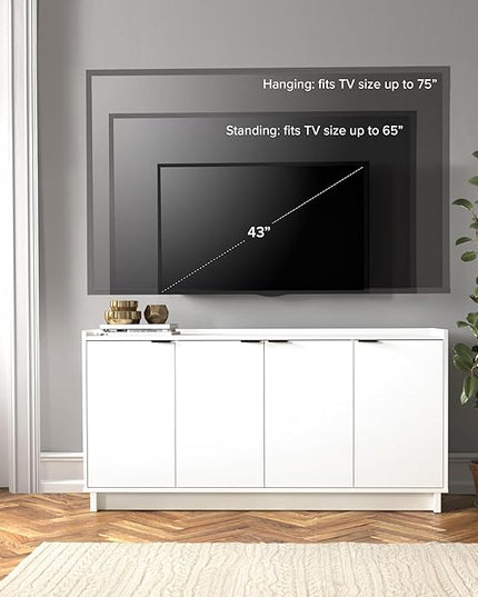 Prepac Simply Modern 4 Console Table, White Doors and Shelves, Sideboard Storage Cabinet, 60" W x 30" H x 16" D - LeafyLoom