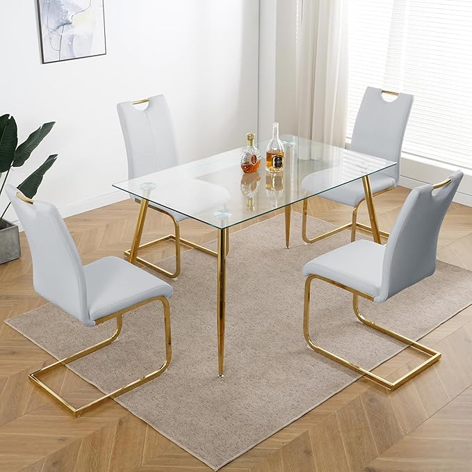 NicBex Haerin-SD-00373-LWJ Dining Chairs, 16.5"x17.9"x38.2", Grey and Gold - LeafyLoom