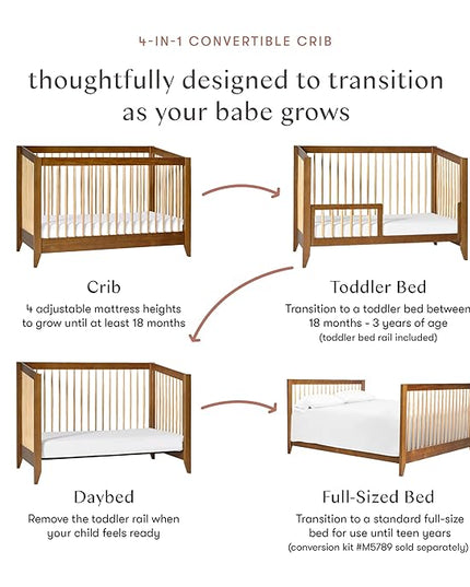 Babyletto Sprout 4-in-1 Convertible Crib with Toddler Bed Conversion Kit in Chestnut and Natural, Greenguard Gold Certified - LeafyLoom