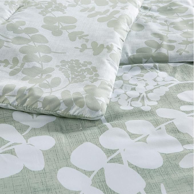 Codi Sage Green Comforter Set King Size, Floral Bedding Sets for Women | Nature Botanical Style, Unique Reversible Design, Better for Spring and Summer | Leaf Print 3 Pieces - LeafyLoom
