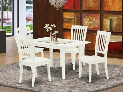 East West Furniture NODA5-LWH-W 5 Piece Modern Dining Table Set Includes a Rectangle Wooden Table with Butterfly Leaf and 4 Dining Chairs, 32x54 Inch, Linen White - LeafyLoom