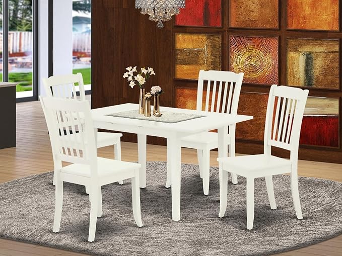 East West Furniture NODA5-LWH-W 5 Piece Modern Dining Table Set Includes a Rectangle Wooden Table with Butterfly Leaf and 4 Dining Chairs, 32x54 Inch, Linen White - LeafyLoom