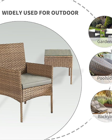 3 Pieces Patio Set Balcony Furniture Sets for Apartments.Bistro Furniture Set, Conversation Sets with Coffee Table, for Porch, Patio, Garden and Removable Cushions Grey - LeafyLoom