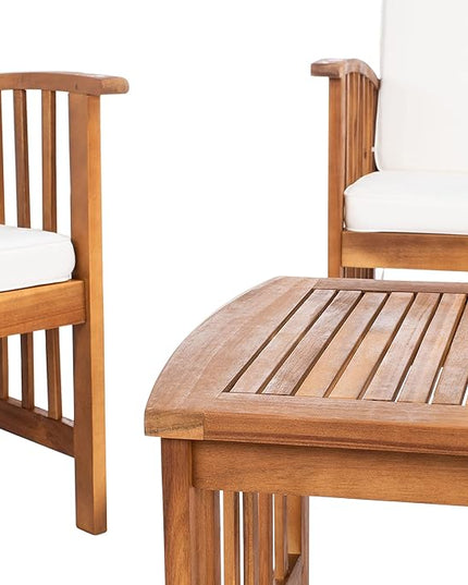 SAFAVIEH Outdoor Collection Rocklin Natural/ Beige 4-Piece Conversation Patio Set with Cushions - LeafyLoom