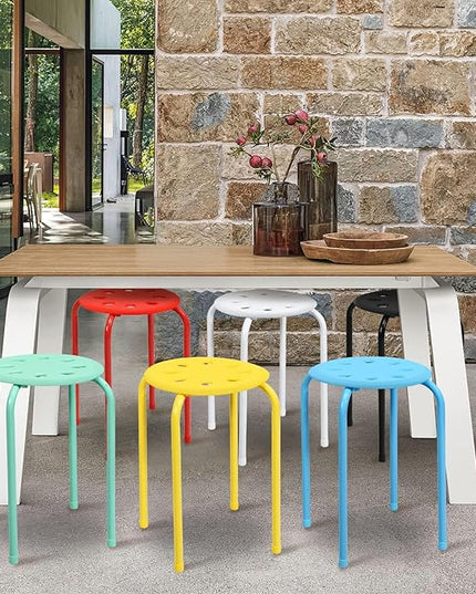 6-Pack Plastic Stackable Stools, 17.5" Multipurpose Stool Chairs w/Metal Frame, X-Shape Connection, Non-Slip Feet, Mulit Color for Students Child Kids, Colorful - LeafyLoom
