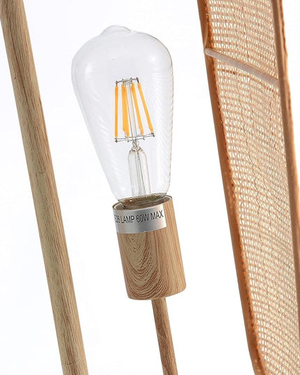 Amud - Floor Lamp, 2-Light with Bamboo Wicker Panels Wood Finish, Beige - LeafyLoom