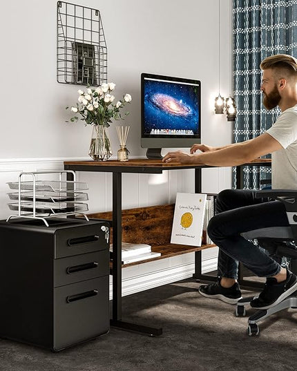 YITAHOME 3-Drawer Metal Mobile File Cabinet, Rolling Filing Cabinet with Lock, Filing Cabinet Under Desk fits Legal/A4 Size for Home/Office, Fully Assembled,Black - LeafyLoom
